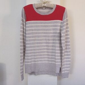 LOFT Women's Sweater in Red and Gray Stripes, Size M